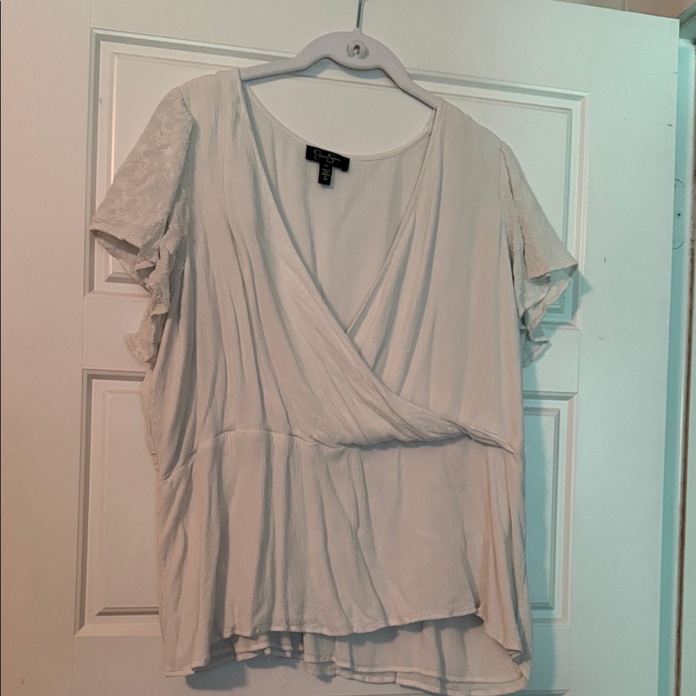 Eloquii White V-Neck Surplice Peplum Top